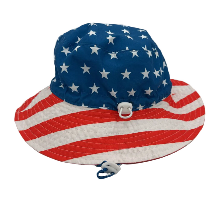 Adjustable Chin/Head Sun Hat/ USA Flag Pattern