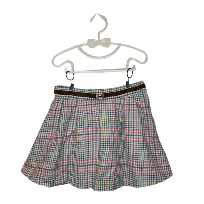 Adjustable Waist Pleated Plaid Skirt