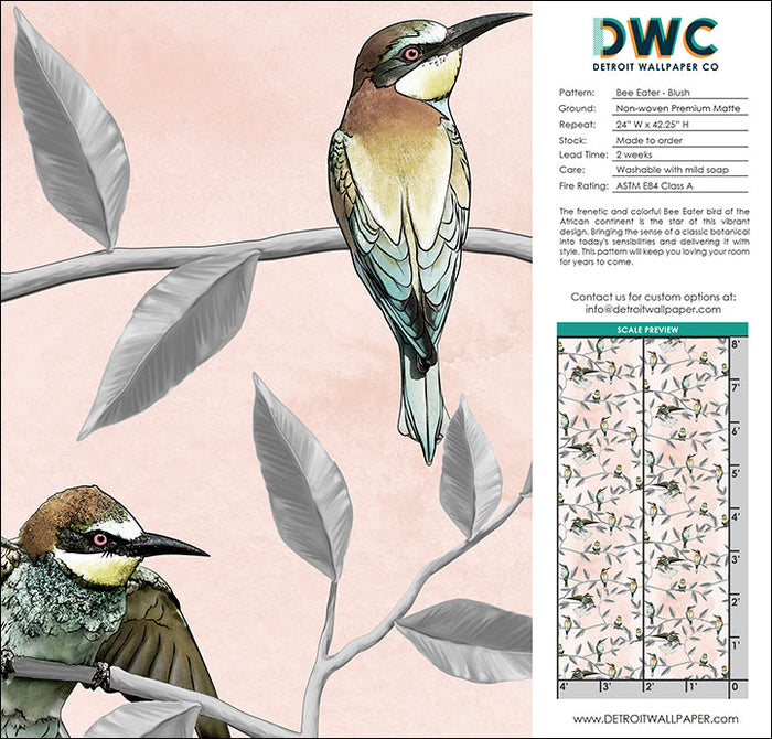 Bee Eater - Blush <br> Wallpaper - The Detroit Wallpaper Co.