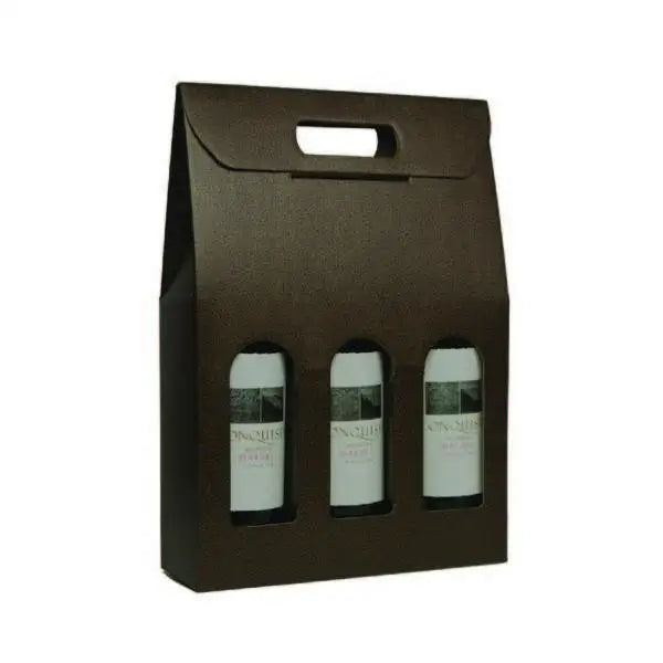 Pelle Marrone - 3 bottle carrier Chocolate Pebble 10-5/8 x 3-1/2 x 15 30/cs - Mac Paper Supply