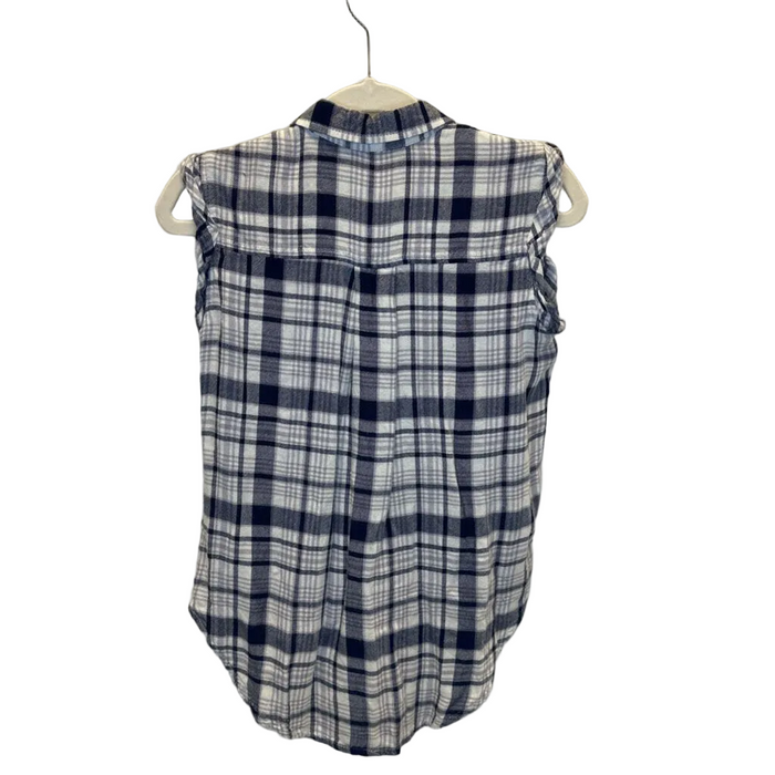 Sleeveless Collared Plaid Top