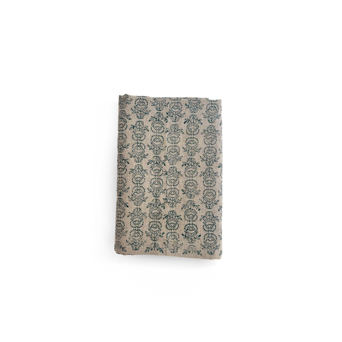 18x90 Hand Block Printed Table Runner in Protea, Midnight