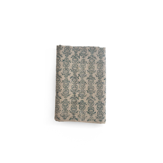 18x90 Hand Block Printed Table Runner in Protea, Midnight