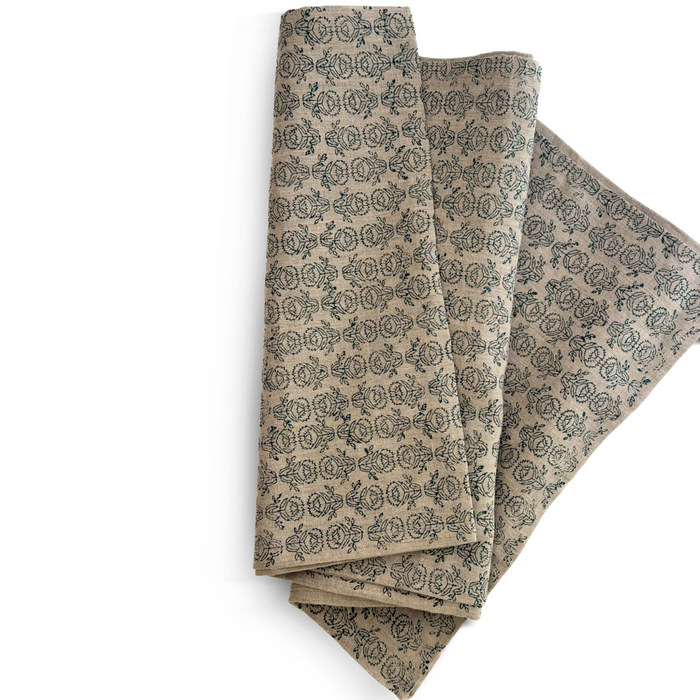 18x90 Hand Block Printed Table Runner in Protea, Midnight