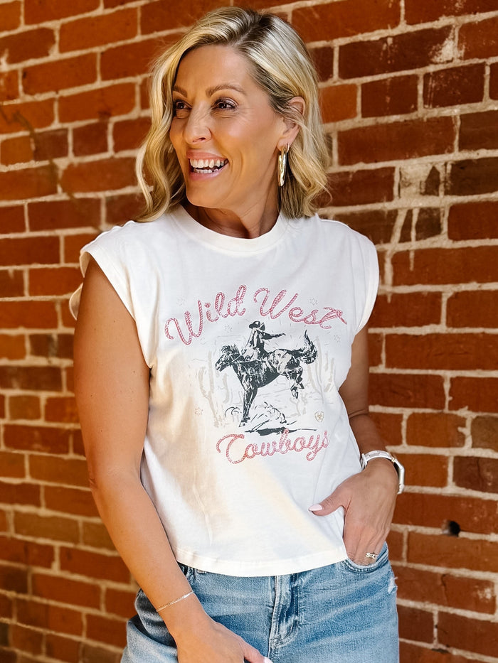 Ariat  Wild West Cropped Sleeveless Tee, Sea Salt