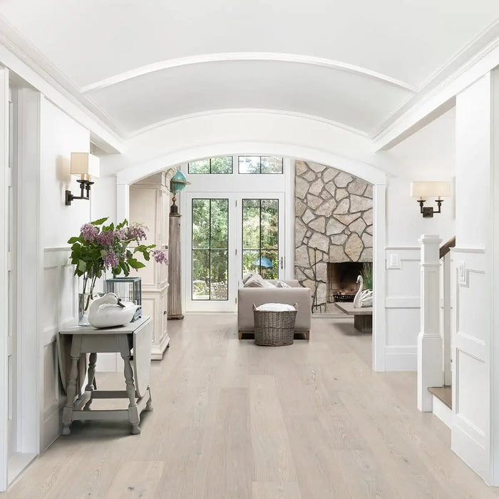 Bjelin Oak Nature XL Powder White Oak flooring installed in a living room