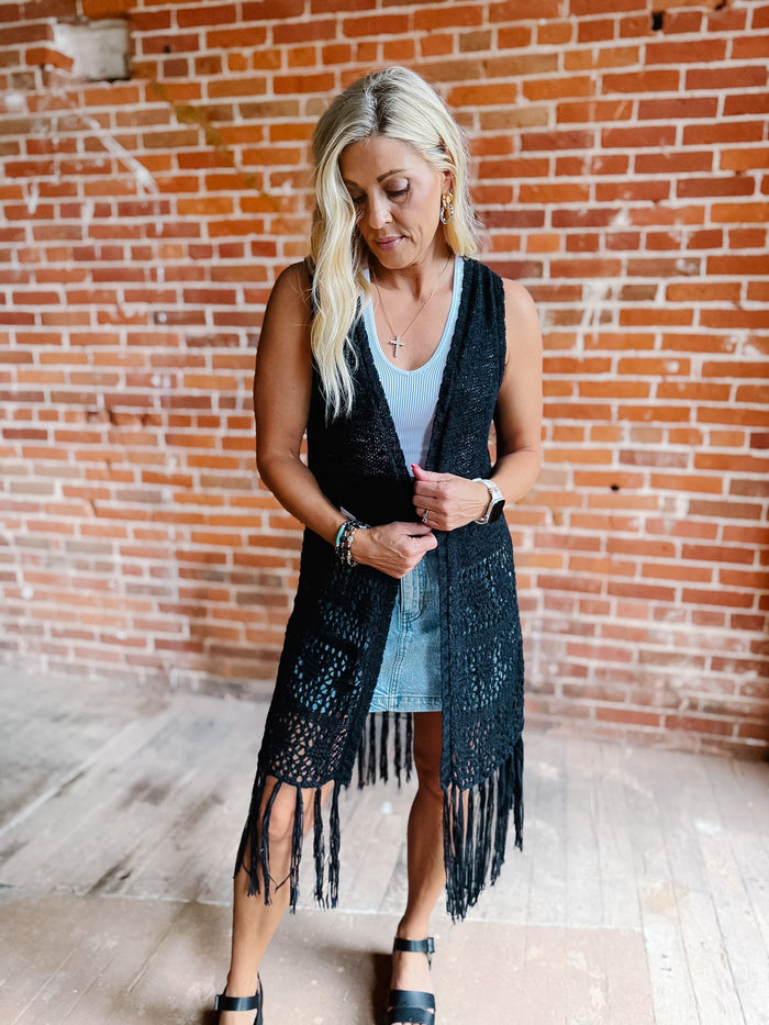 Boho Breeze Crochet Fringe Cardigan