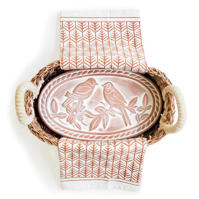 Bread Warmer & Basket with Tea Towel Oval Gift Set