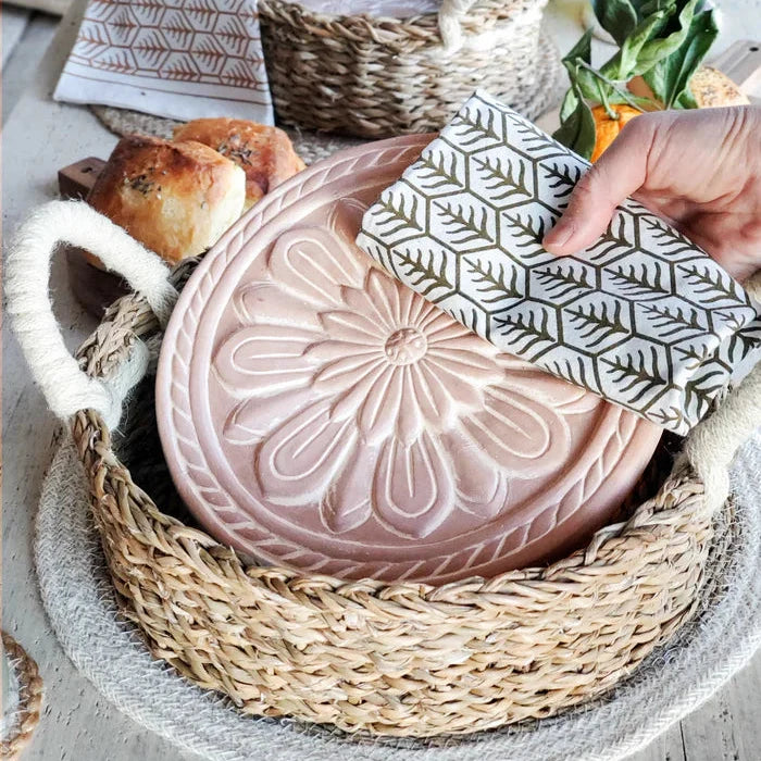 Bread Warmer & Basket with Tea Towel Round Gift Set