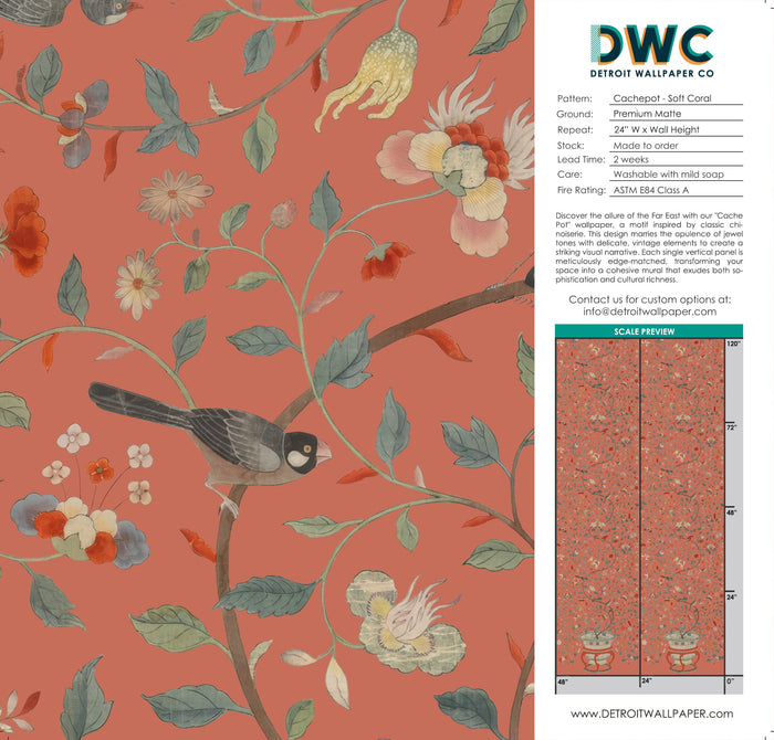 Cachepot - Soft Coral <br> Wallpaper - The Detroit Wallpaper Co.