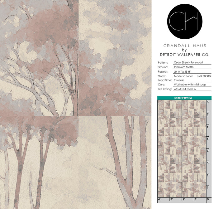 Cedar Street - Rosewood <br> Wallpaper - The Detroit Wallpaper Co.