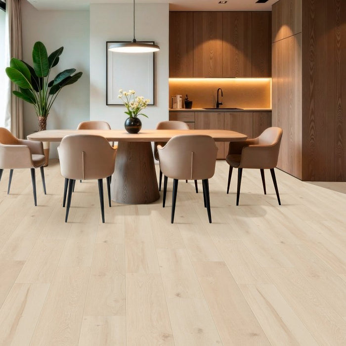 COREtec CR504 Retro Revival Silken Timber Oak installed in transitional living room