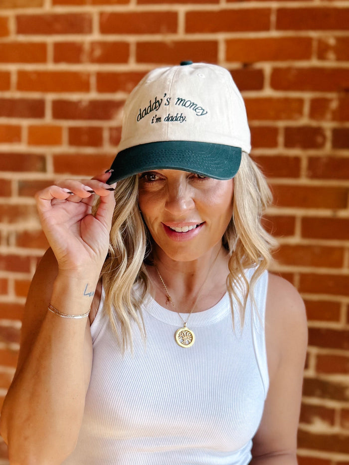 Daddy's Money. i'm daddy Embroidered Hat, Green/Natural