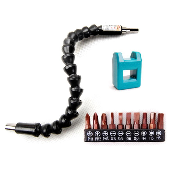 1 flexible shaft +10 screw bits + demagnetizing/magnetizing device