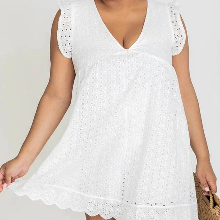 Elegant Lace V Neck Hollow Dress with Pocket