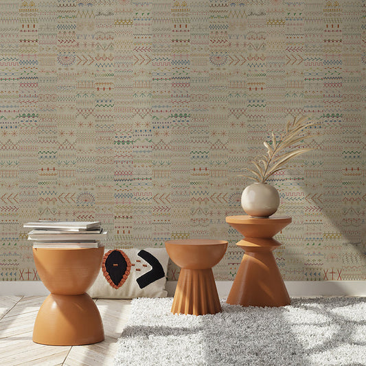 Embroidery Study - Lazy Daisy Grasscloth Wallpaper - The Detroit Wallpaper Co.