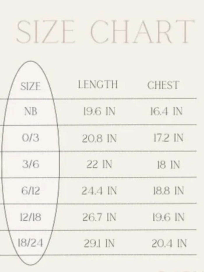 Forever French Baby Bamboo Zip Pajamas, Size Chart