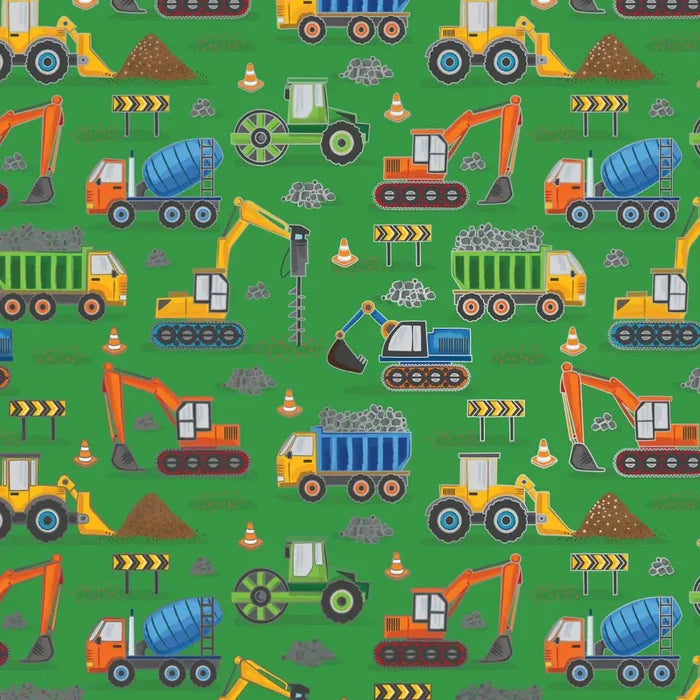 Gift Wrap - Construction Trucks Green - Recycled Fiber