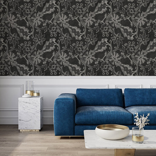 Imperial Villa - Soot Grasscloth Wallpaper