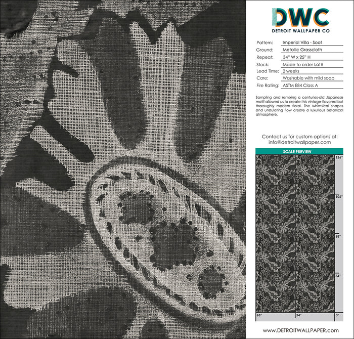 Imperial Villa - Soot Grasscloth Wallpaper
