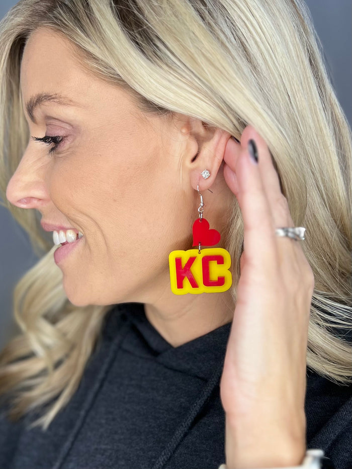 KC Heart Double Layered Drop Dangles, Retro Red & Yellow