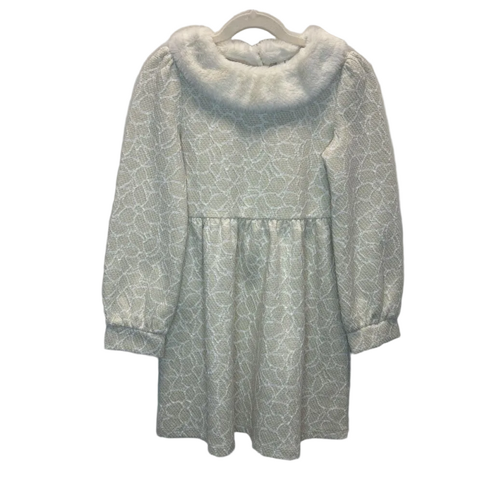 LS Fur Collared Dress/Flower Pattern/Gold Tweed