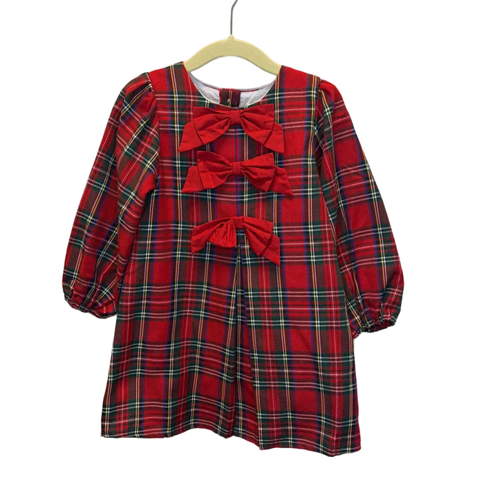 LS Plaid Christmas Dress / Bows