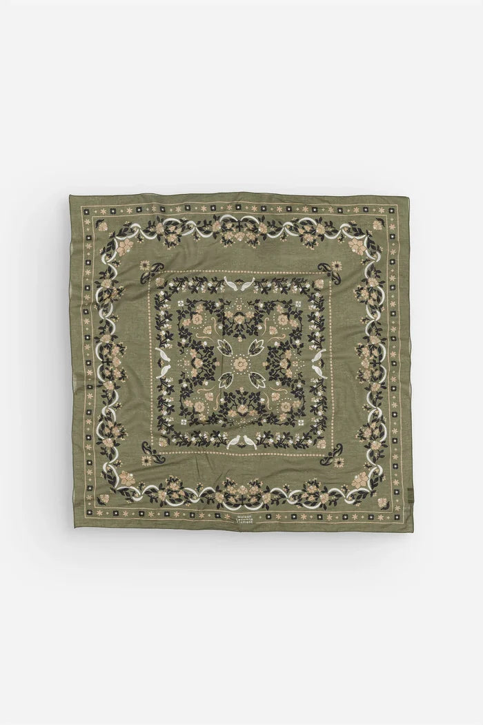 Maison Lecomte Flament – Cotton Bandana Scarf in Secret Garden Olive