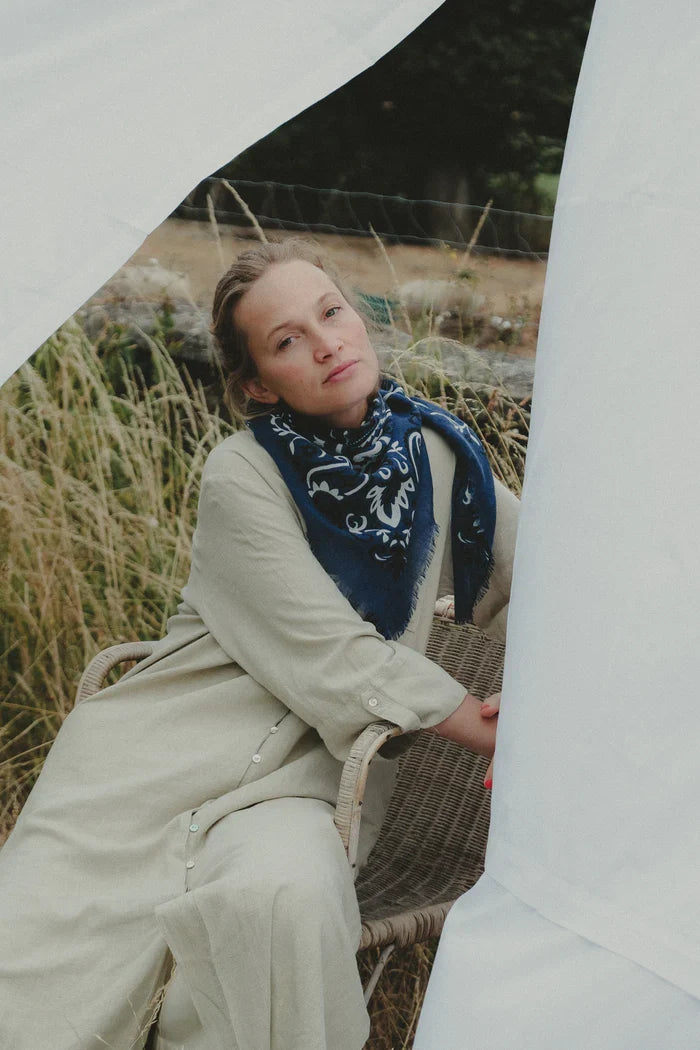 Maison Lecomte Flament – Wool Silk Blend Bandana in Navy