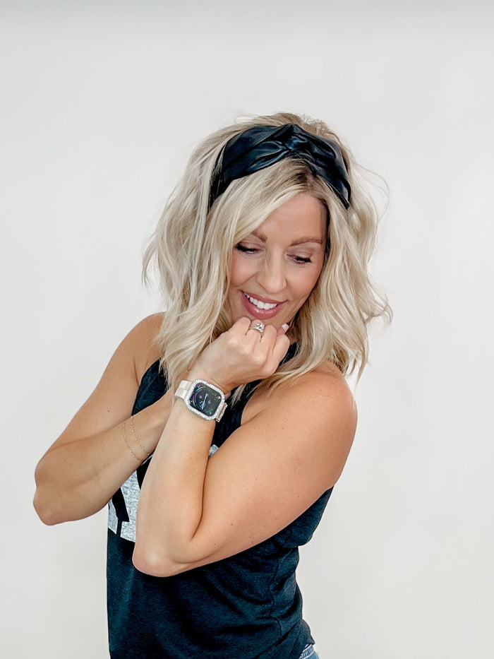 Midnight Twist Faux Leather Headband, Black