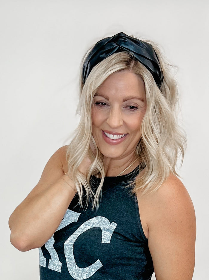Midnight Twist Faux Leather Headband, Black