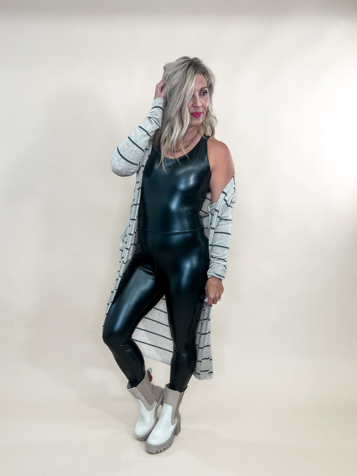 Ms Jackson Faux Leather Cat Suit, Black