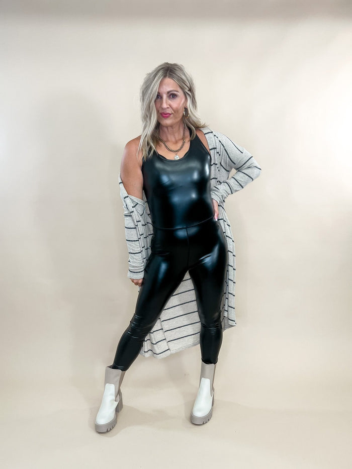 Ms Jackson Faux Leather Cat Suit, Black
