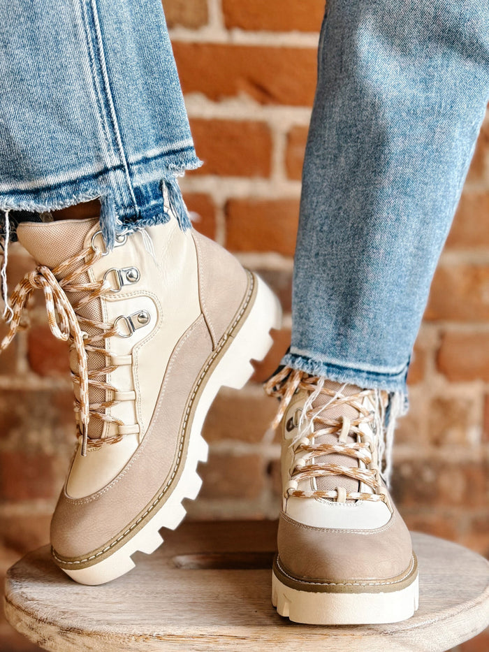 Pfeiffer Lug Sole Short Boot, Cream Multi