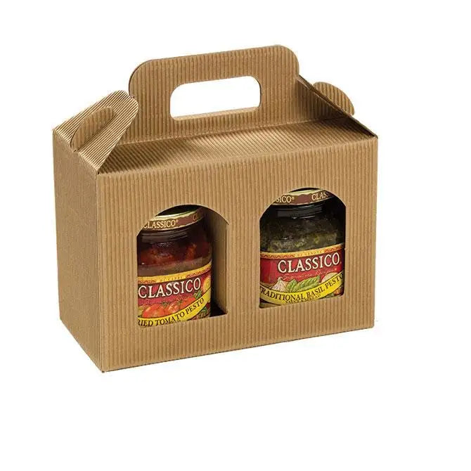 Portavasetti Italian Windowed 2 Jar Carriers -  6-5/8 x 3-1/8 x 4-11/16" 100/ctn - Mac Paper Supply
