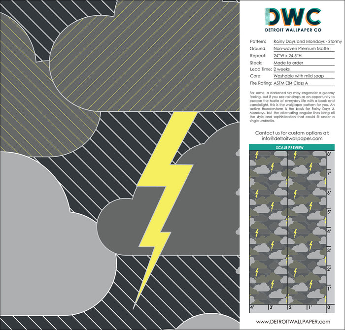 Rainy Days & Mondays - Stormy <br> Wallpaper - The Detroit Wallpaper Co.