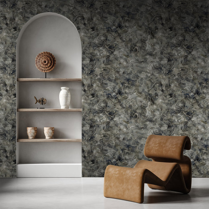 Reflection - Speck <br> Grasscloth - The Detroit Wallpaper Co.