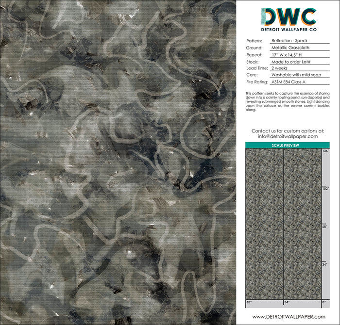 Reflection - Speck <br> Grasscloth - The Detroit Wallpaper Co.
