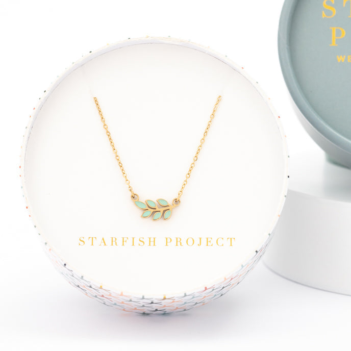 Rowen Leaf Necklace in Mint - Dainty Gold Necklace with a Social Impact