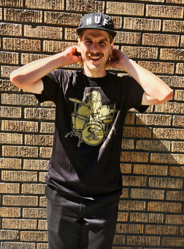 Salty Raven Drummer T-Shirt - Unisex Gold on Black