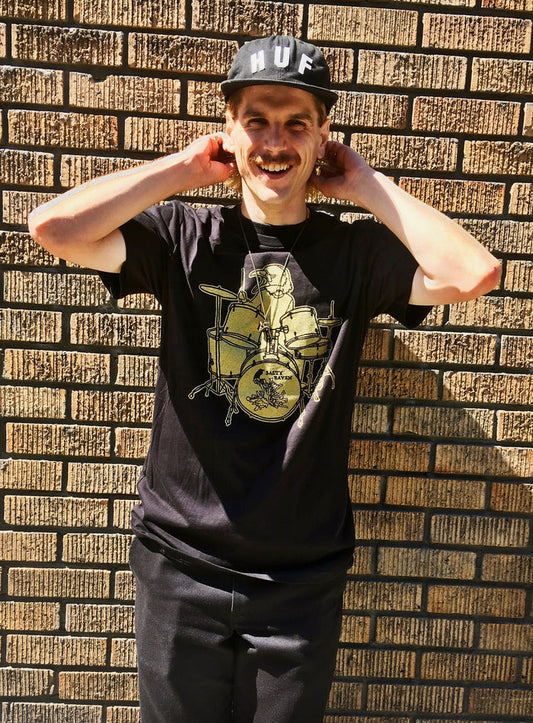Salty Raven Drummer T-Shirt - Unisex Gold on Black