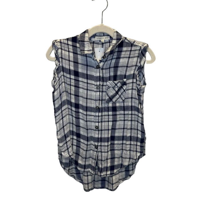 Sleeveless Collared Plaid Top