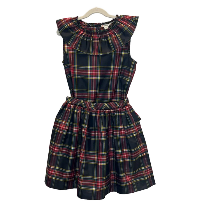Sleeveless Ruffle Boat Neck Shirt & Skirt Set/Plaid