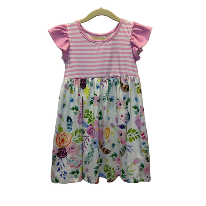 Sleeveless Ruffle Cap Dress / Flowers