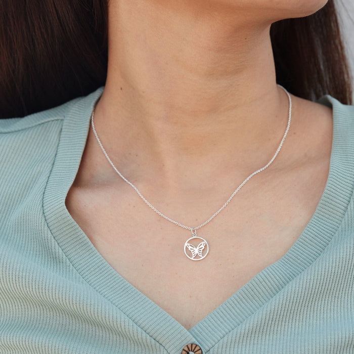 SS Butterfly in Circle Necklace
