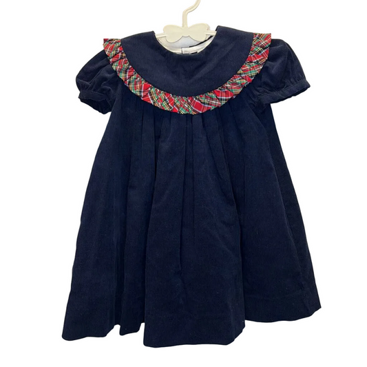 SS Peter Pan Collared Dress/ Plaid Trim