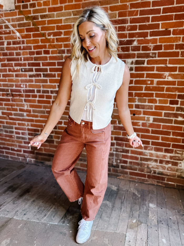 The Soft Ties Knit Vest Cardigan, Cream