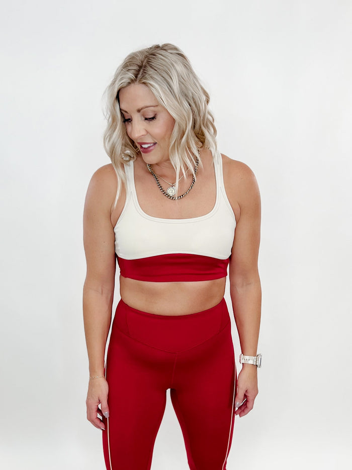Walk it Out Open Back Sports Bra, Red/Nude