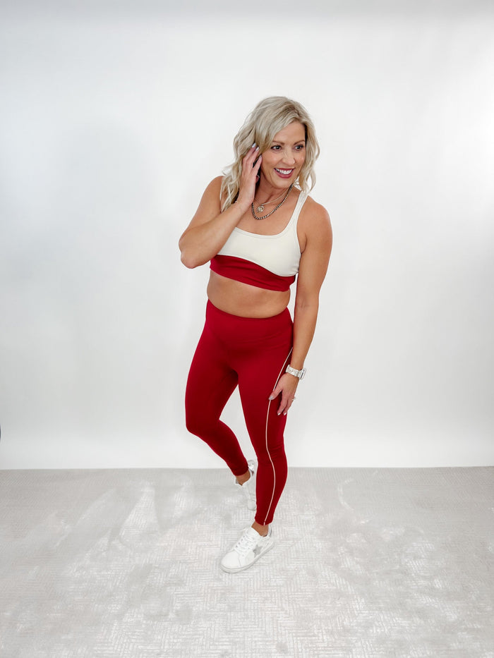 Walk it Out Open Back Sports Bra, Red/Nude