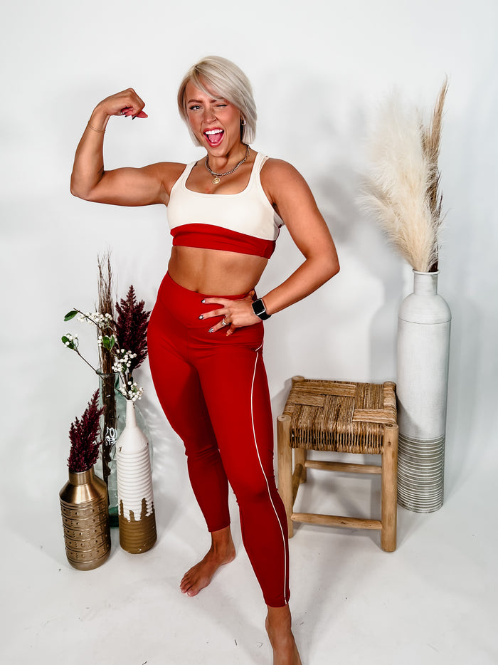 Walk it Out Open Back Sports Bra, Red/Nude